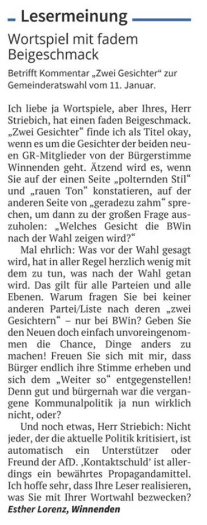 13.06.2024 ZVW Leserbrief